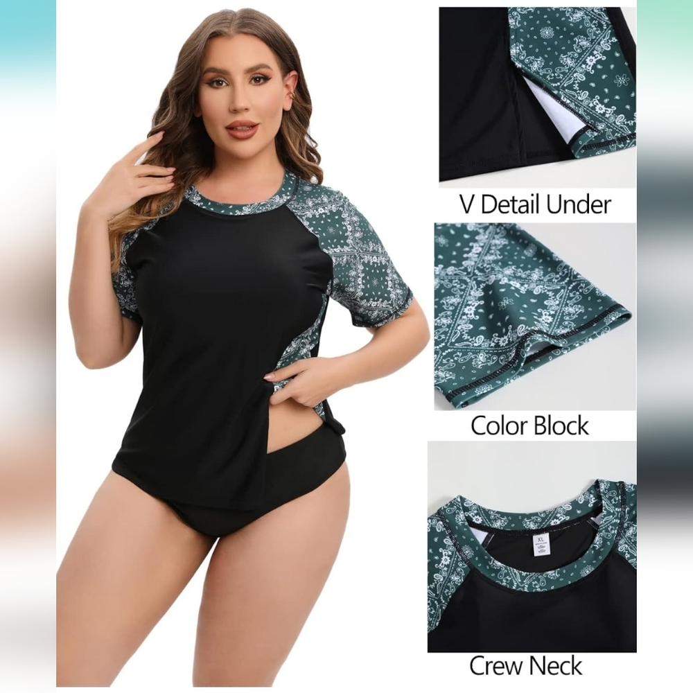 Women Rash Guard Shirt Sleeve Rashguard SwimShirt Built in Bra XL | NWT